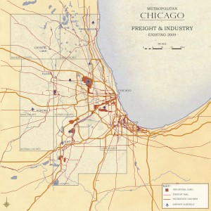 3.4-05-Metro Chicago existing Industrial Land - Freight Rail - Interstates (2009)